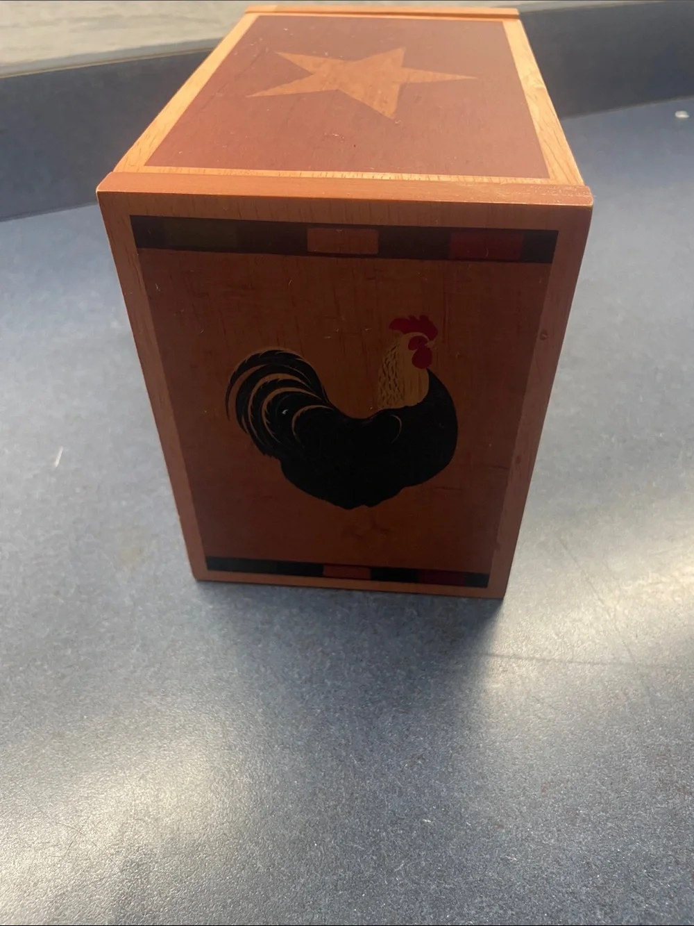 Miles kimbal as Wooden Rooster Decorative Box in Red and Brown recipe box